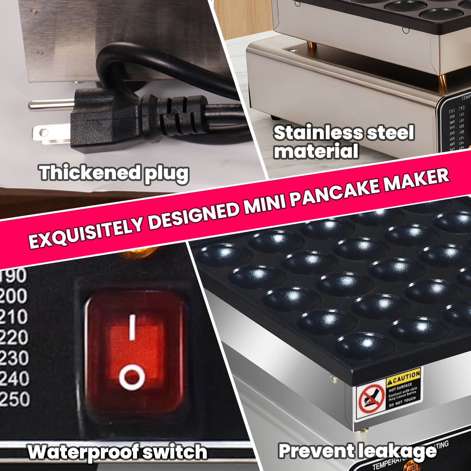 110V 1800W Mini Waffle & Pancake Maker, Commercial Poffertjes Electric Dorayaki Maker, Muffin Waffle Maker with Non-Stick Griddle for Breakfast & Snacks