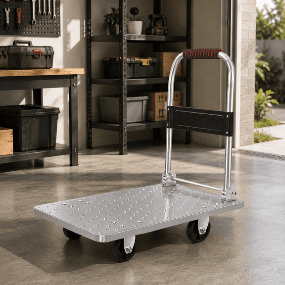 Folding Push Cart Dolly Platform Hand Truck with 360° Swivel Wheels 860LBS Capacity