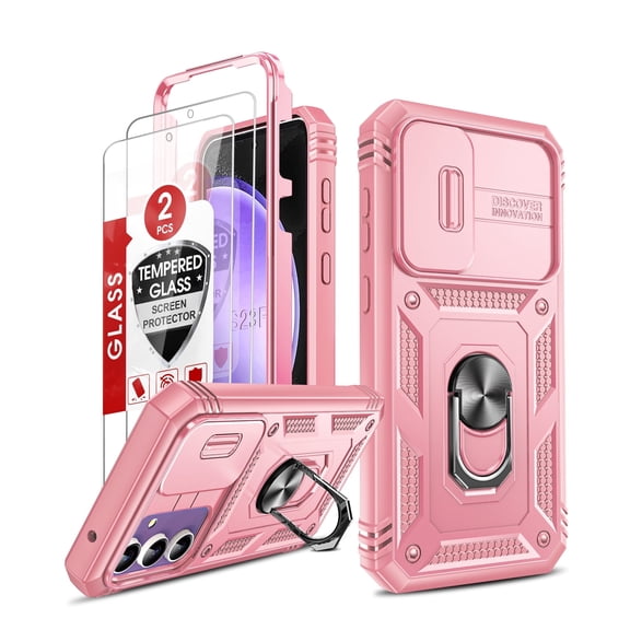 LeYi Compatible for Samsung Galaxy S23 FE Case with Camera Cover and 2Pack Screen Protector, Pink