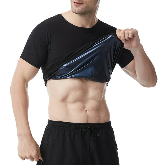 XIAONU Men Sweat Wicking Sauna Shirt Short Sleeve Crew Neck Pullover Top Quick Dry Sporty Workout Tee