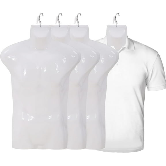 Dkelincs 4PCS Male Mannequin Torso Set 30"H Half Body Clothing Form Plastic Adult Model Stand with Metal Hook, White