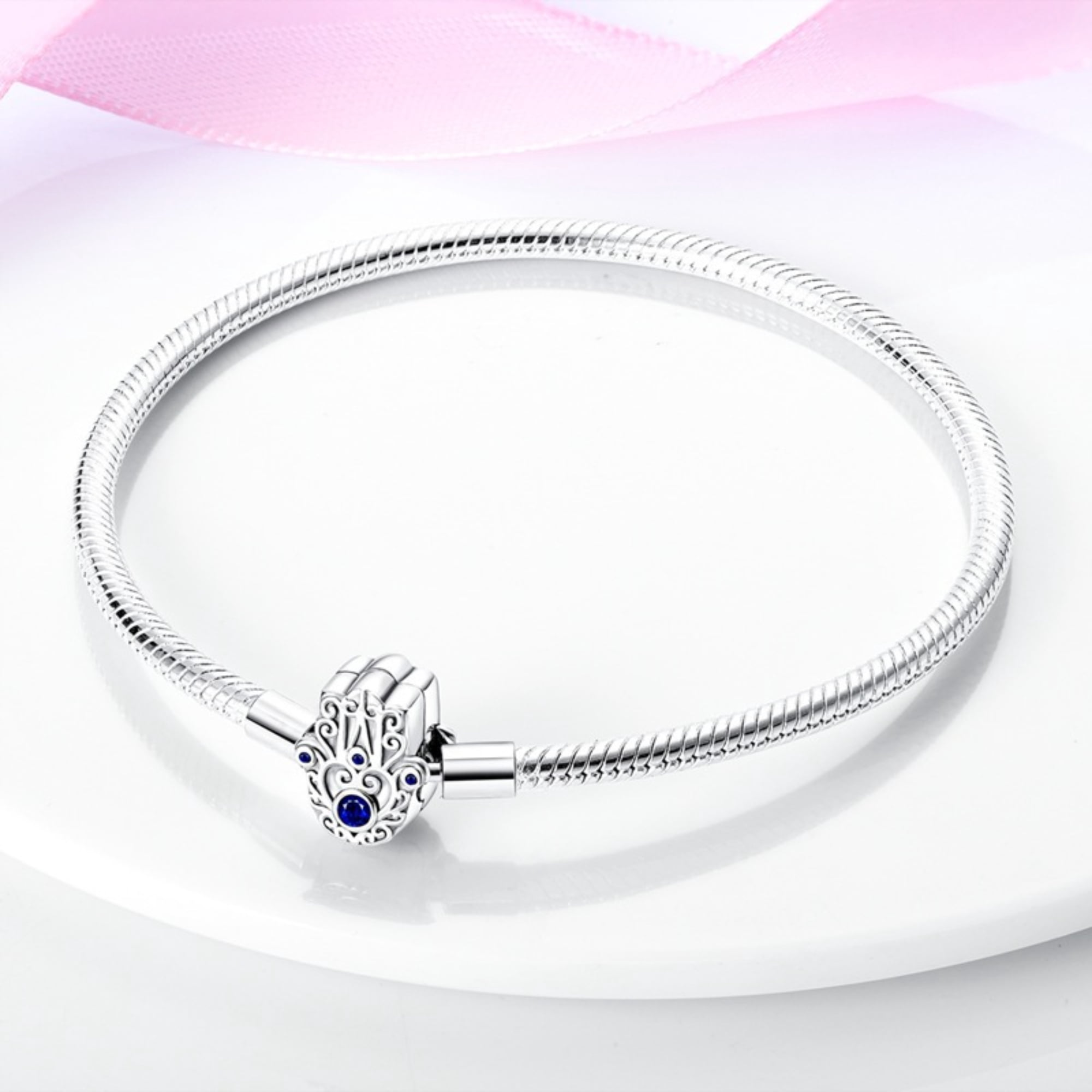 Alscharm 925 Sterling Silver Snake Chain Bracelet Farama Charms Bracelets for Women Girls Gifts for Her