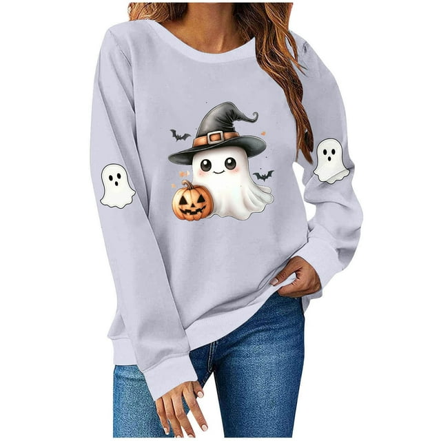 Chandail Gothique Imprimé Ghost pour Femmes, Col Rond, Manches Longues, Chemisiers Amples Coupe Décontractée, Chandail à Enfiler, Blouse Athlétique Extensible, Ultra Doux, Texturé, Chandails Thermiques 2025