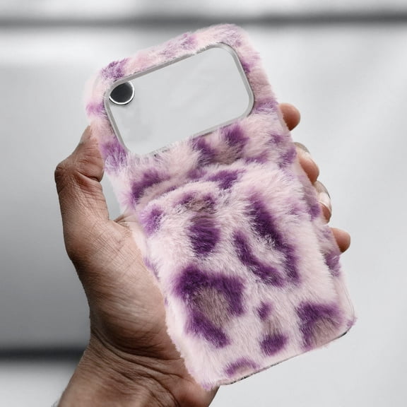 LOLIPPYY Kawaii Leopard Print Plush Phone Case with Soft Material and Wrist Strap for Smartphones