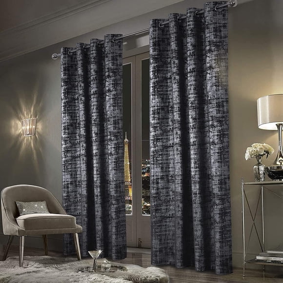 always4u 100% Blackout Soft Velvet Curtains for Bedroom Living Room Thermal Energy Saving 95 Inches Long Luxury Silver Foil Print Drapes 2 Panels Charcoal Grey