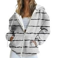 thumbnail image 3 of Women's Black White Striped Zip Hoodie, Lightweight Casual Hooded Sweatshirt with Pockets, Fall Fashion Streetwear for Daily Outings, Vacation, and Club Wear White M, 3 of 8