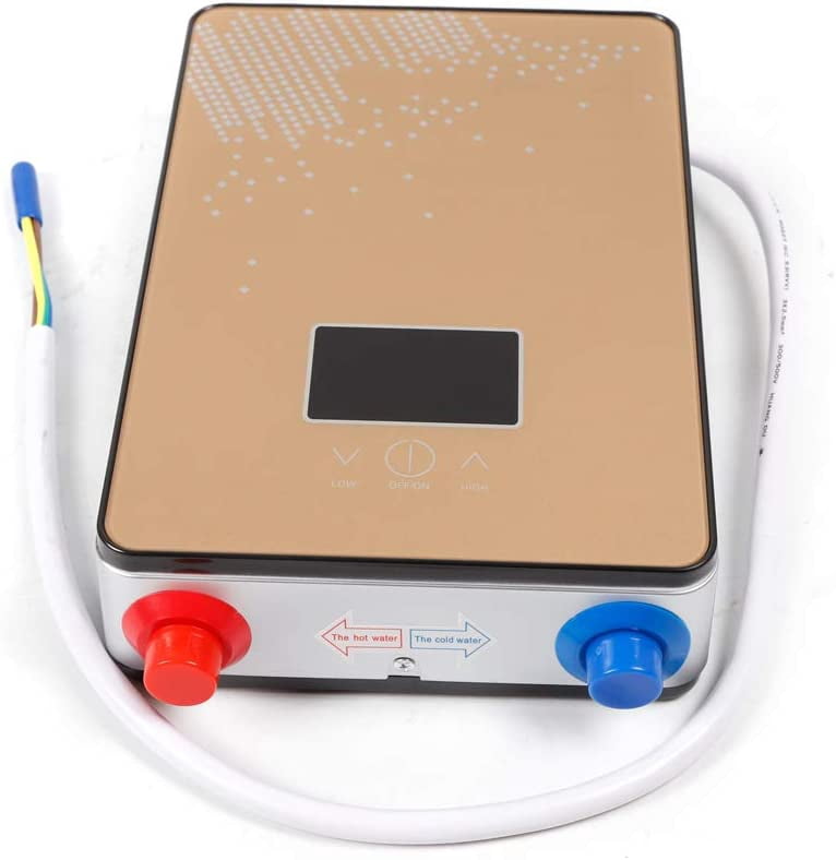 Fichiouy 4500W Electric Water Heater Instant Tankless Hot Water Bolier with Shower Set Gold