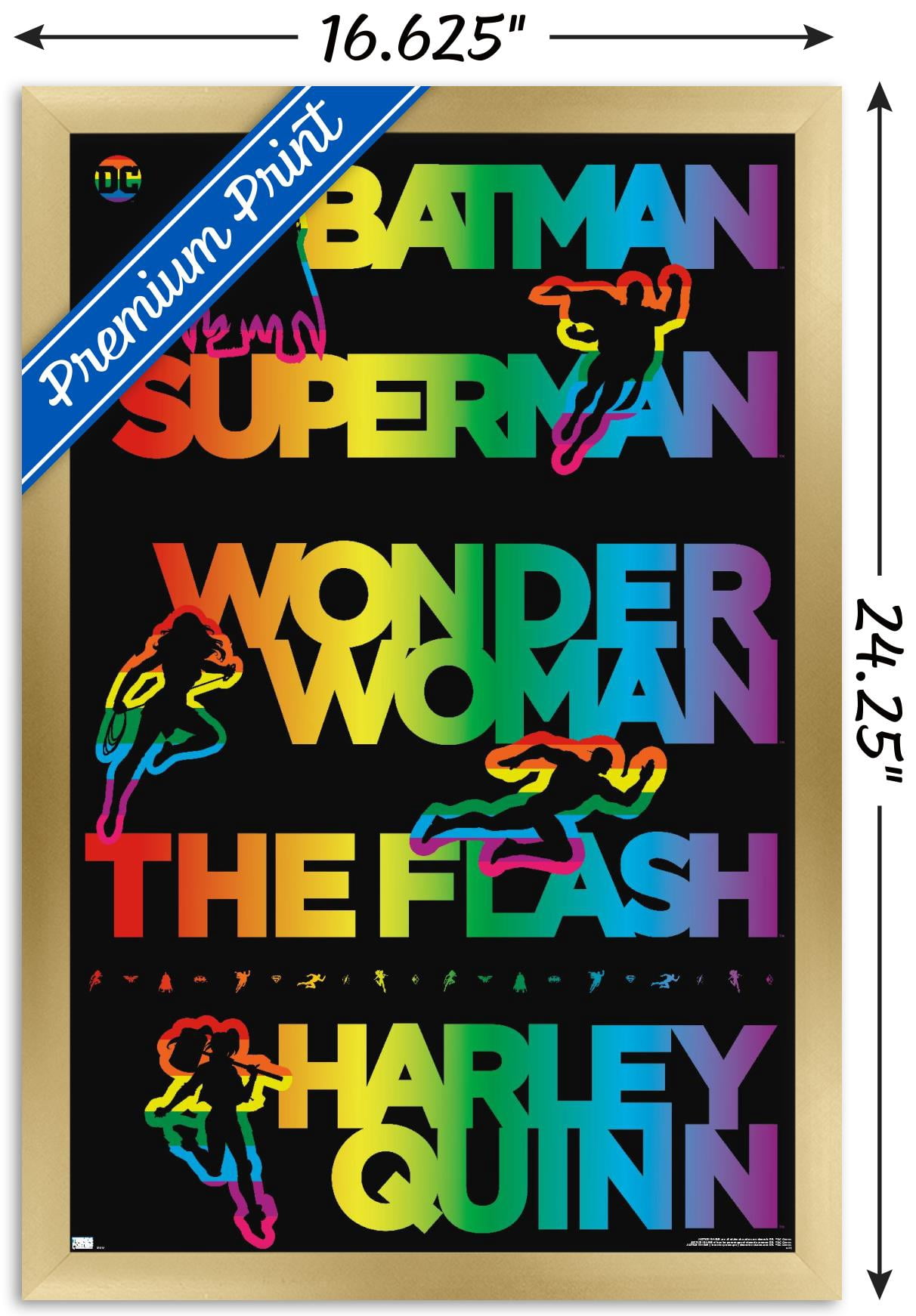 DC Comics Justice League - Rainbow Silhouette Wall Poster, 14.725" x 22.375" Framed