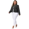 thumbnail image 3 of DARING DIVA Plus Size Tweed Stand Collar Button Down Blazer Jacket 1X Black, 3 of 5