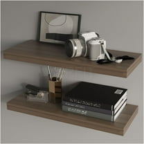 JERFIT Floating Shelves Set of 2, 32-Inch Wall Mounted Shelves for Modern Home, Invisible Floating Shelf with Large Display Space, Walnut Melamine Finish