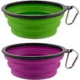 thumbnail image 1 of Tazones Grandes Plegables para Perro, Tazones de Agua de Viaje Portátiles y Plegables de 34 Oz, Platos de Comida con Mosquetón para Viajar, Hacer Senderismo, Caminar, Paquete de 2 (Morado+verde), 1 of 8