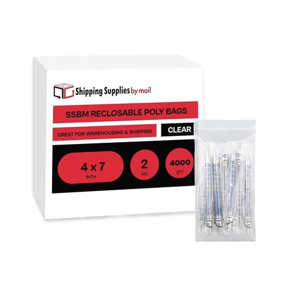 SSBM Clear Reclosable Poly Bags 4" x 7" 2 Mil 4000 Pieces Lightweight Bags for Packaging and Organizing Goods