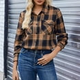 thumbnail image 3 of Plaid Shirts for Women Dressy Long Sleeve Casual Lightweight Shacket Fashion Fall Shirts with Pockets Brown S, 3 of 6