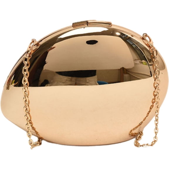 Jiibva Women's Reflective Oval Clutch with Shoulder Chain - Small Metal Crossbody Bag for Party, Wedding, Cocktail, Prom