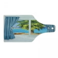 thumbnail image 1 of Beach Cutting Board, View from Window a Curtain Tropical Sun Rays Horizon Palm Ocean Print, Decorative Tempered Glass Cutting and Serving Board, Wine Bottle Shape, Blue Green, by Ambesonne, 1 of 1