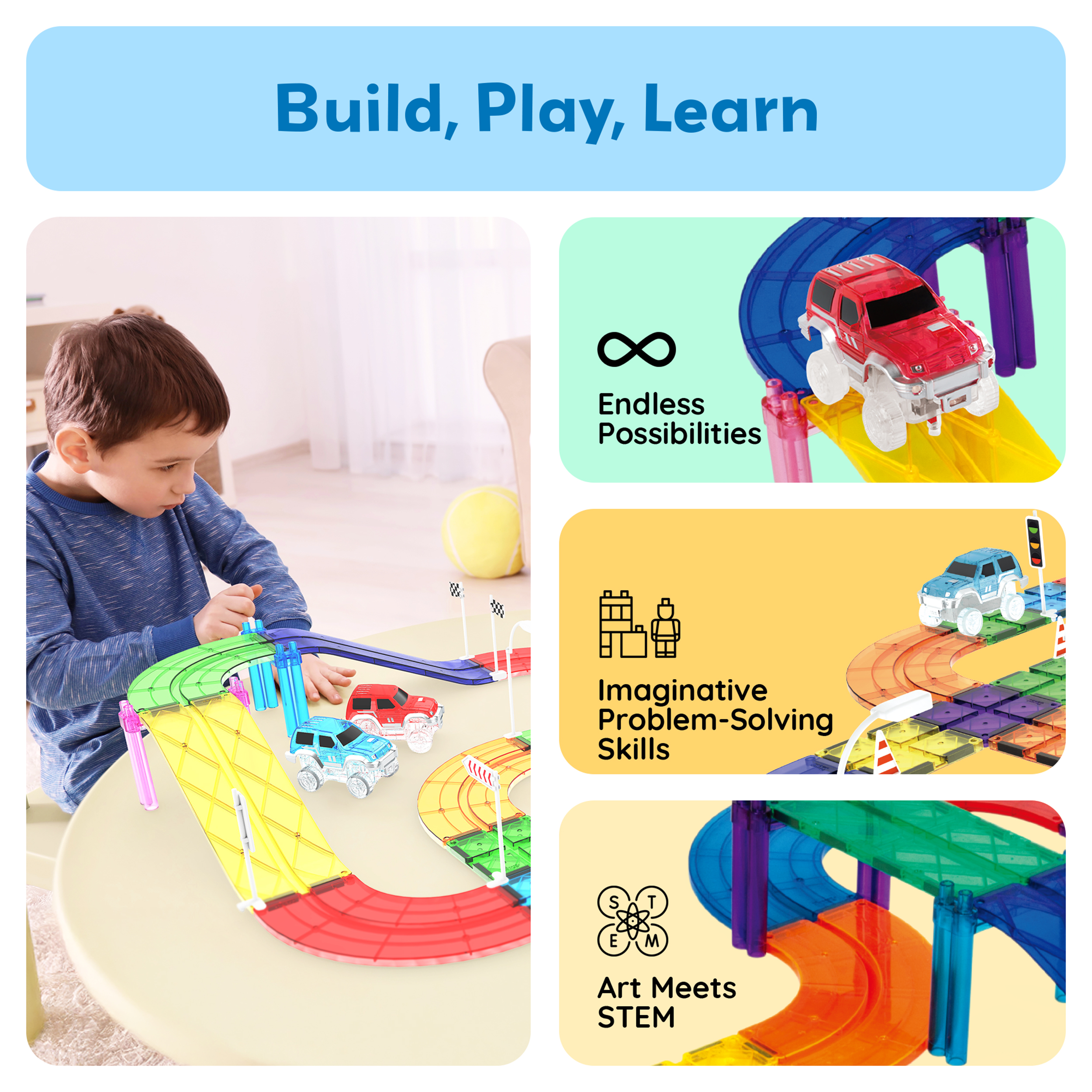 Picasso Tiles 47-Piece Magnetic Race Track Playset photo 7