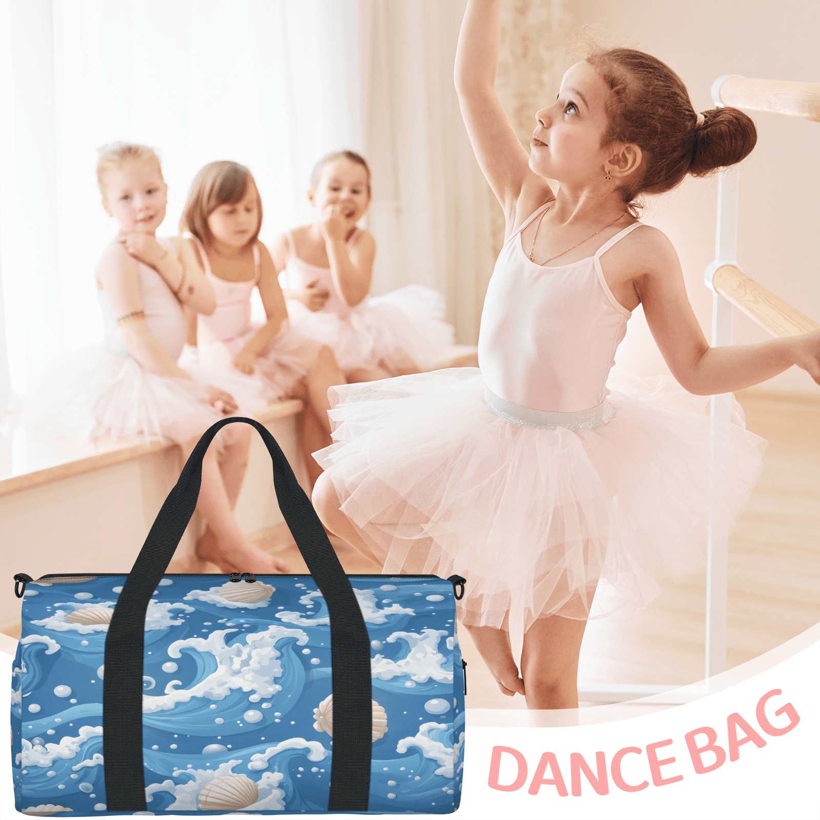 Herdesigns Tropical Seashell Gym Bag for Women, Duffle Bag for Travel Sport, Beach Lightweight Waterproof Carry on Weekender Dance Yoga Workout Bags
