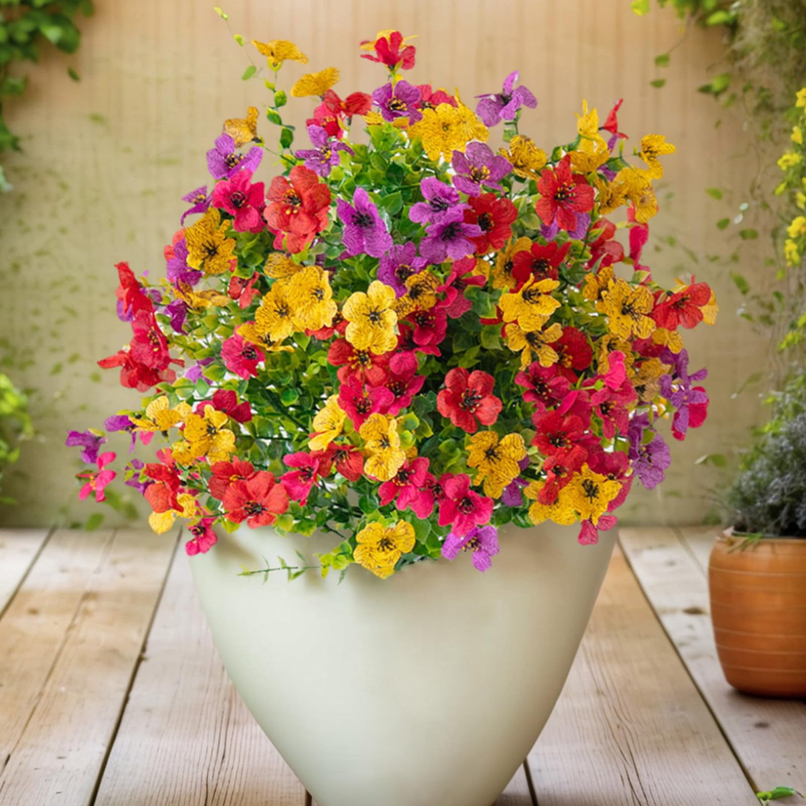 Artificial Flowers For Outdoor Indoor Garden Home Decoration, Faux Flower Daisy With Eucalyptus Leaves Fake Plants Greenery Boxwood Porch Patio