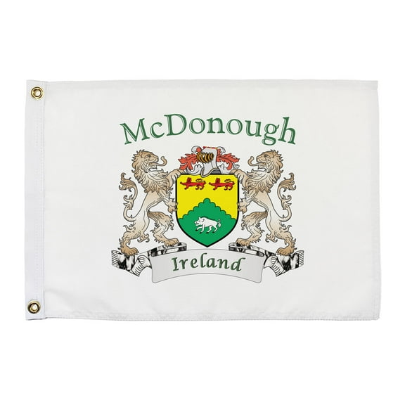 McDonough Irish Coat of Arms Small White Flag - 16"x10.5" inches