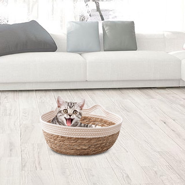 Canasta de Cama de gato tejida a mano Salvador Cama tejida para gatos blanco S