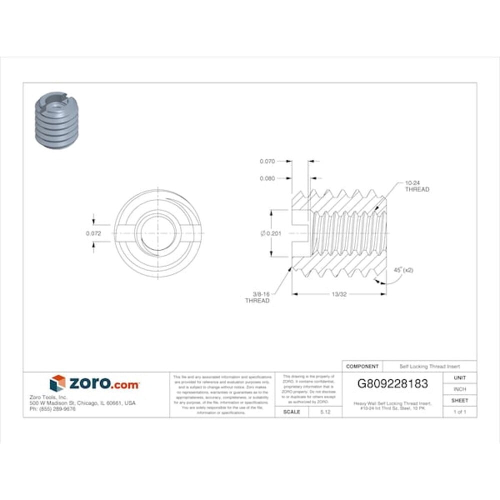 E-Z LOK™ Threaded Insert - Screw Locking - Carbon Steel - 10-24 x 3/8-16 (Pack of 10)