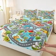 thumbnail image 4 of Manfei Cartoon Town Map Bed Sheets,City Roads Full Size Sheets,Gray,4 Pieces,1 Flat Sheet, 1 Fitted Sheet and 2 Pillowcases, 4 of 6