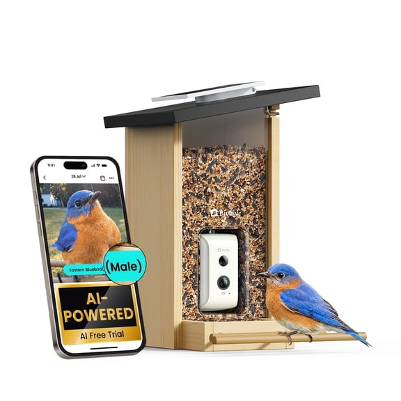 Birdfy Smart Bird Feeder with Camera, Solar Powerd Bird Feeder Camera, Birdfy Feeder Outdoor with AI Identify, Eco-friendly Wooden, Ideal Gift, Ebony