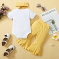 thumbnail image 3 of Gzhioc Newborn Infant Baby Girl Clothes Set Rainbow Romper Bodysuit Flare Pant Bell-Bottom Summer Outfit 3Pcs, Pink/Yellow, 0-18 Months, 3 of 9