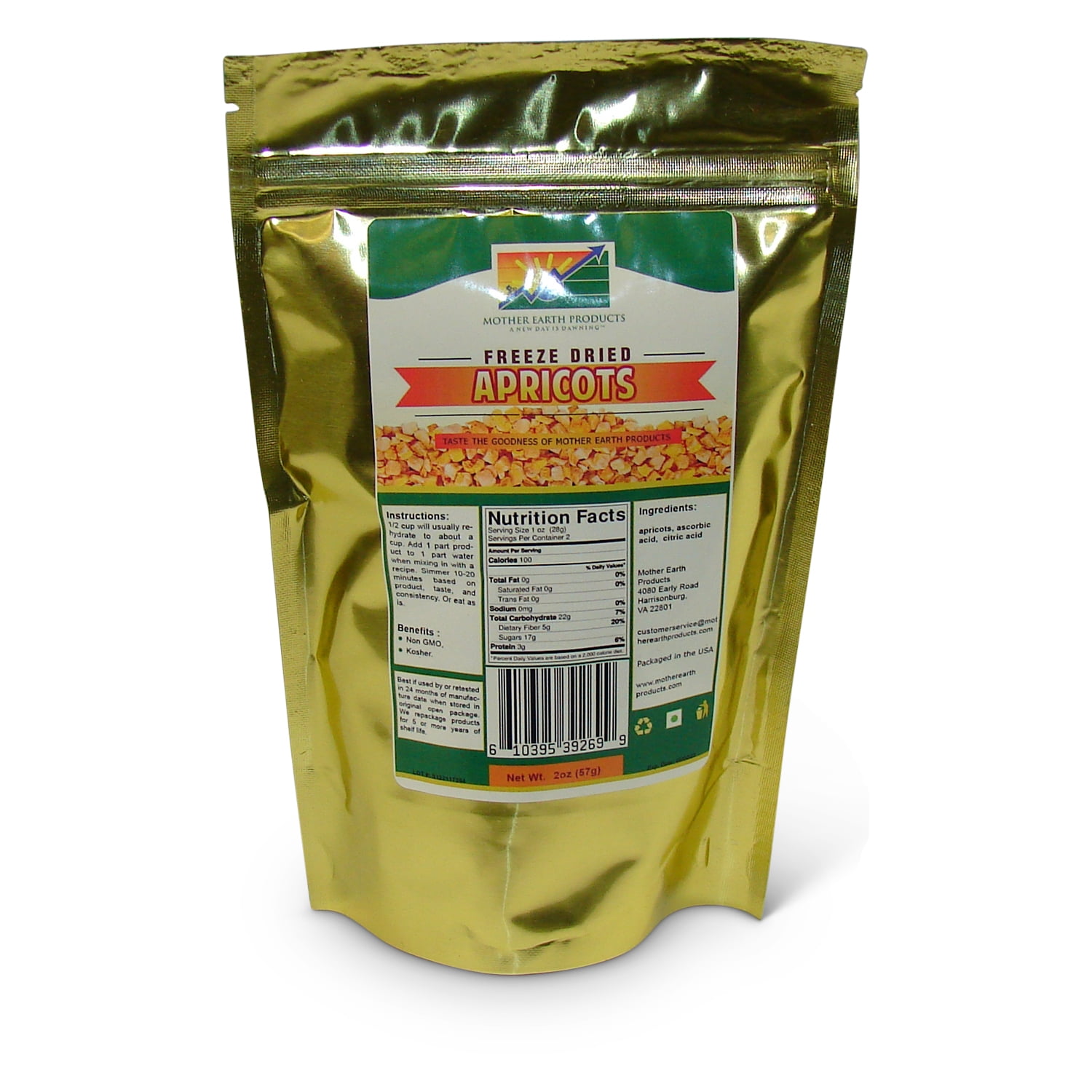 Mother Earth Freeze Dried Apricots, 2 oz. mylar bag