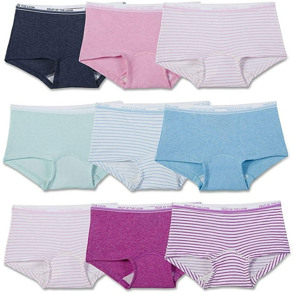 Fruit of the Loom Girls' Cotton Boyshort Underwear Assorted Color - 9 Pack, 10