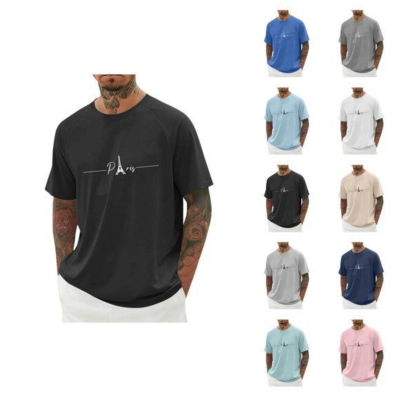 Paris Eiffel Tower Graphic Tees for Men 2026 Summer Casual Short Raglan Sleeve Crewneck T Shirts Travel Shirt