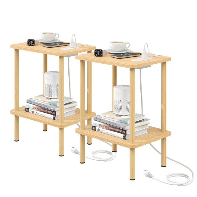 Juego de mesa auxiliar Apicizon de 2 niveles con carga USB, 40 x 30 x 52 cm