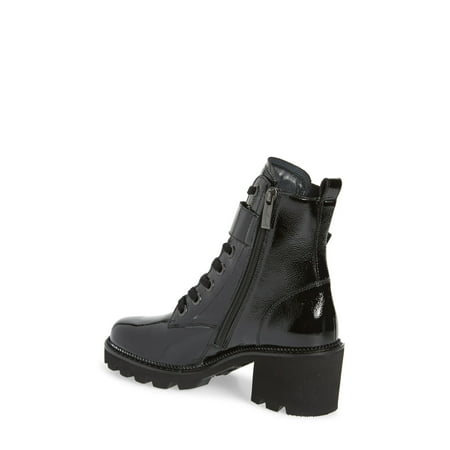 

PAUL GREEN Womens Black 1 Platform Lug Sole Buckle Accent Lace Dynamite Round Toe Block Heel Zip-Up Leather Combat Boots 5