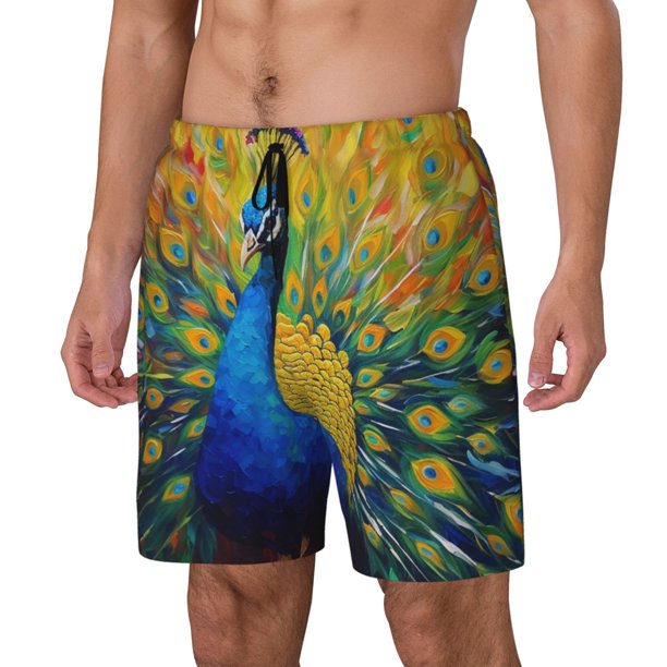 Fotbe Peacocks Traje de Baño para Hombre – Shorts de Natación de Secado Rápido con Forro y Bolsillos-Small
