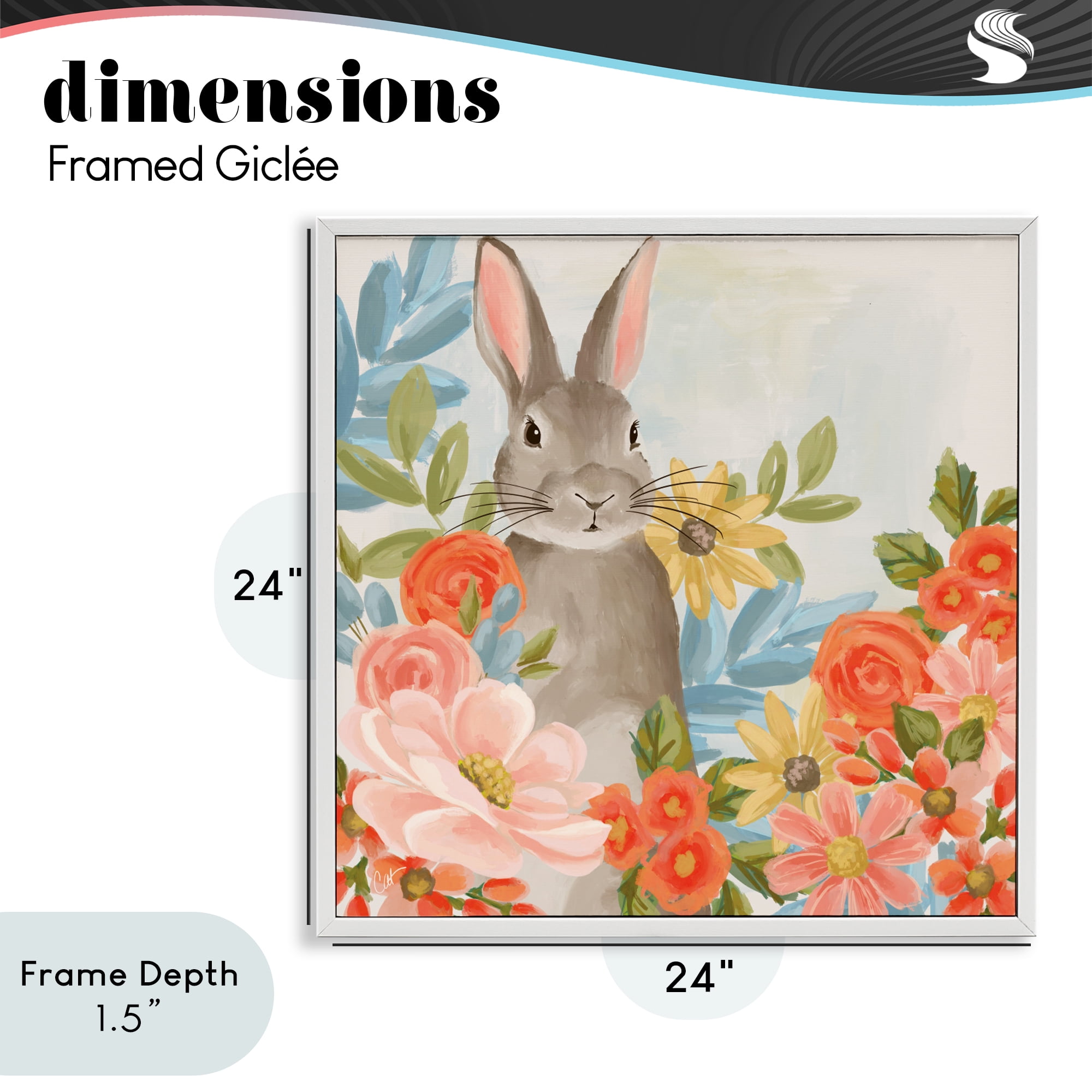 Stupell Industries Bunny Among The Blooms White Framed Giclee Art, design by Cat Thurman Designs
