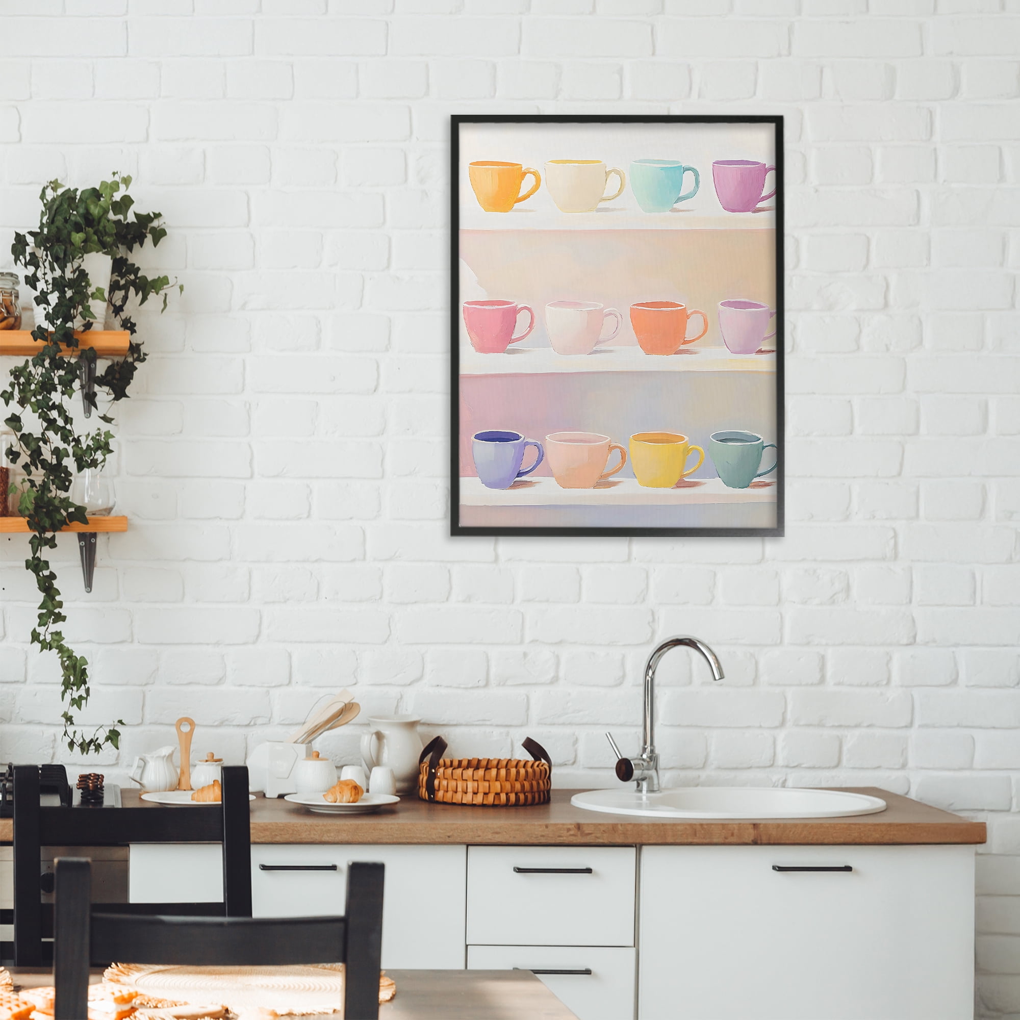 Stupell Industries Rows of Pastel Teacups Black Framed Giclee Art, design by The Prints Vibe