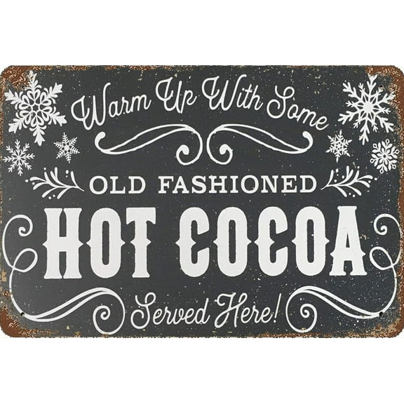 Hot Cocoa Bar Metal Signs Vintage Christmas Decor Tin Sign Hot Chocolate Retro Poster Wall Art for Bar Farmhouse Restaurant Cafe Christmas Decor (Aluminum) Size: 8 x 12 inch