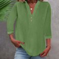 thumbnail image 2 of Women Fashion V Neck Seven Point Sleeve Button Casual Comfortable Top, Including Wash Tips and Sizes, 2 of 6