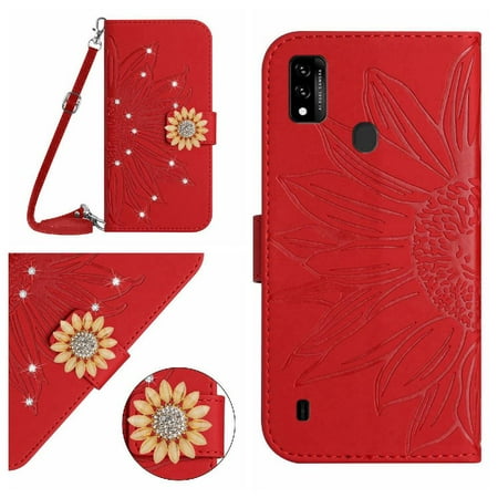 Case for ZTE Blade A51/A7P Phone Case With Card Slot Stand Leather Wallet Kickstand Protective Sunflower With A Long Lanyard