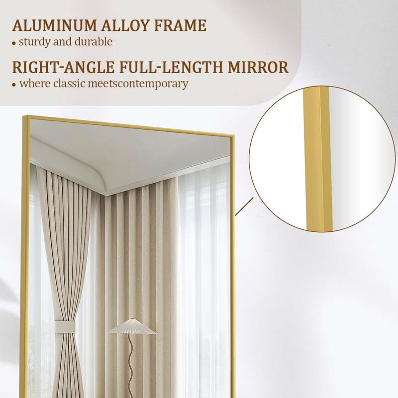 Gleamira 64"x 21" Rectangle Full Length Mirror Floor Mirror Free Standing Wall Mirror With Aluminum Alloy Frame, Gold