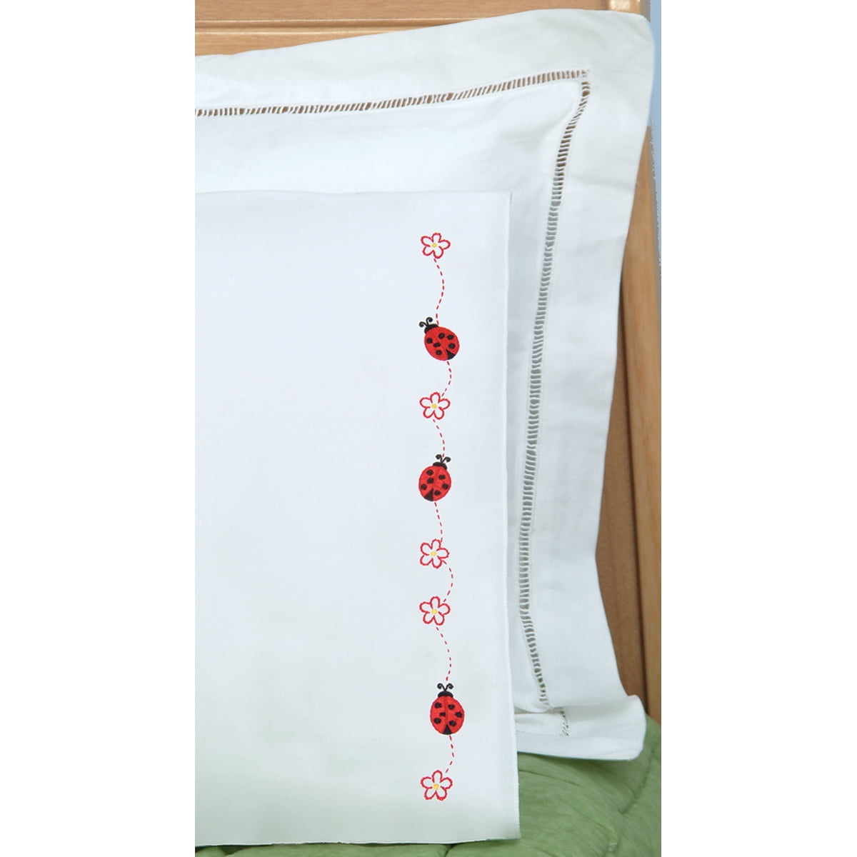 DEMPSEY-Children's Standard Perle Pillow Case LADYBUGS Embroidery Cross Stitch