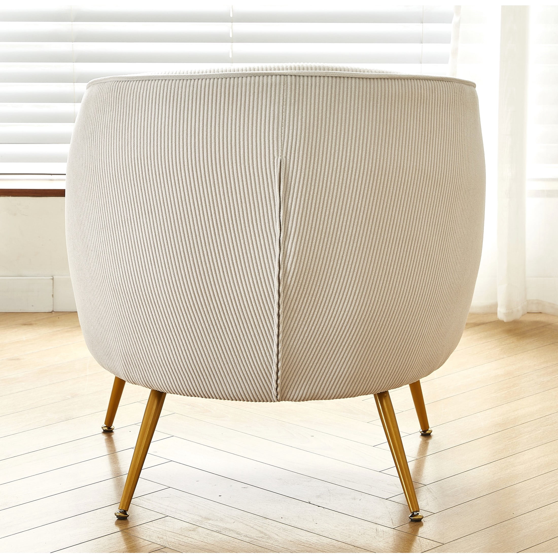 GDF Studio Modern Barrel Accent Chair with Corduroy Upholstery & Gold Metal Legs, Beige