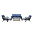 thumbnail image 3 of Jeco 6 Piece Resin Wicker Outdoor Patio Seating Set in Espresso/Blue Cushions, 3 of 11
