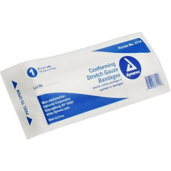 Dynarex Conforming Stretch Gauze Bandage, 1-Ply, 4 Inches x 4.1 Yard, 1 Count