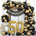 thumbnail image 1 of Decoración de 50 cumpleaños, hombre y mujer de 50 cumpleaños, decoración de 50 cumpleaños, guirnalda de feliz cumpleaños, globo, decoración de oro negro, 1 of 5