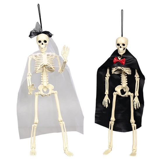 Elainilye Skeleton Couple Decor Plastic Bride & Groom Props, Realistic Human Bones for Indoor Outdoor Halloween Display