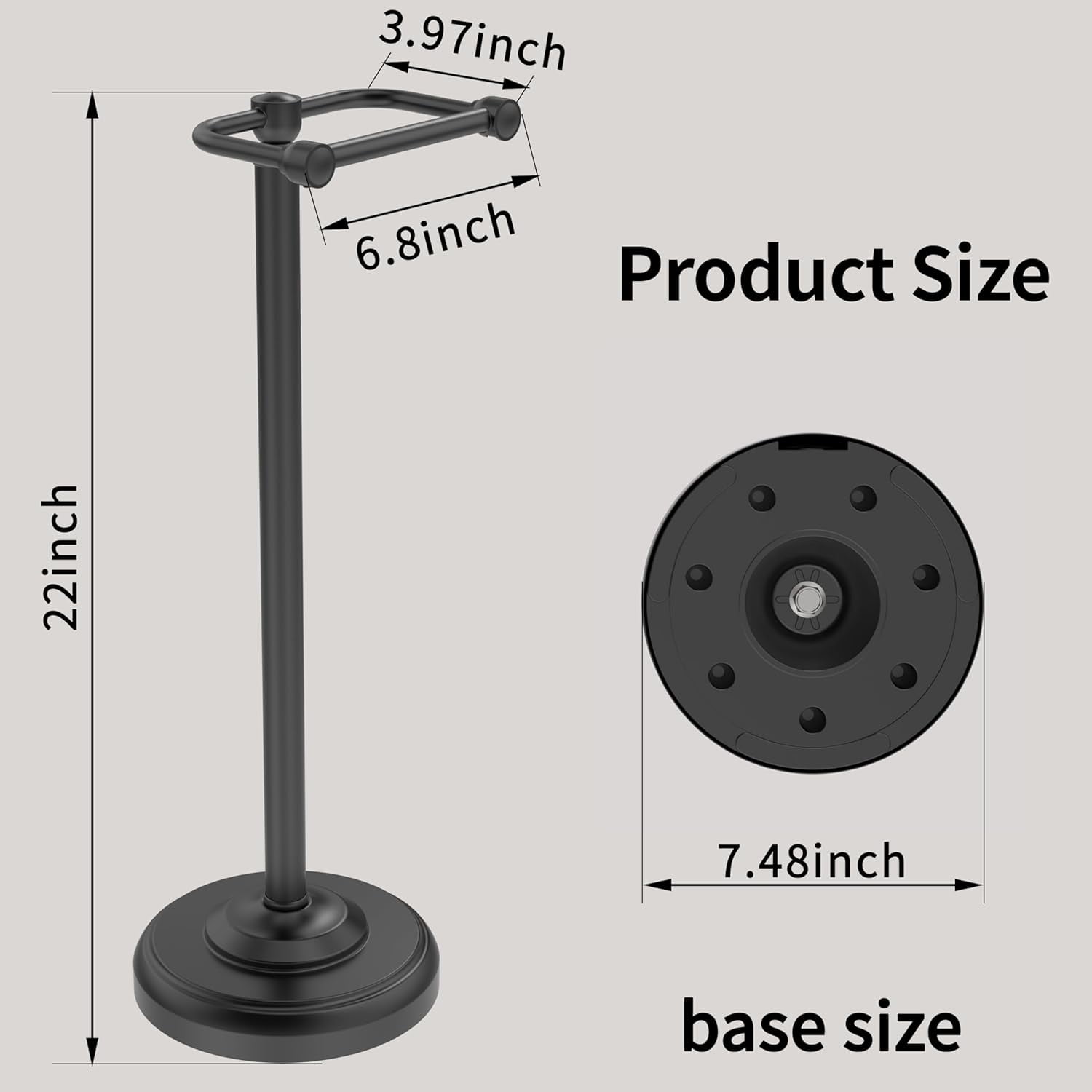 Toilet Paper Holder Stand, Matte Black Toilet Paper Holder Free Standing,Post Pivoting Design & Stable Weighted Base SUS304 Stainless Steel for Bathroom