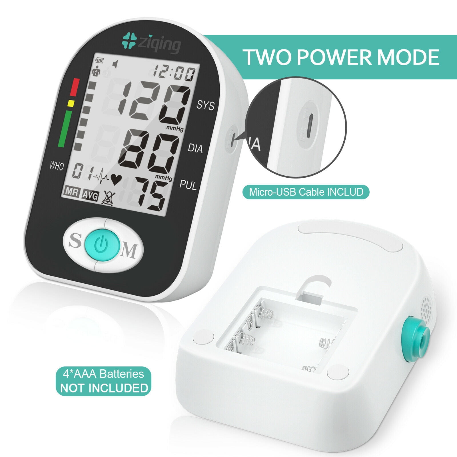 ZIQING Portable Blood Pressure Monitor Mini Upper Arm Blood Pressure  Machine with Comfortable BP Cuff 22-44 cm 2 x 99 Sets Memory Irregular  Heartbeat