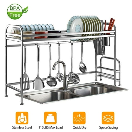 

2-Tier Over The Sink Dish Drying Rack Shelf Holder Stainless Steel Organizer