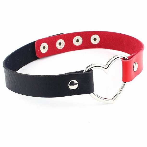 Collar con banda para el cuello en forma de corazón de melocotón de cuero PU con forma de corazón de Harajuku punk de moda con cuatro botones y borde transfronterizo